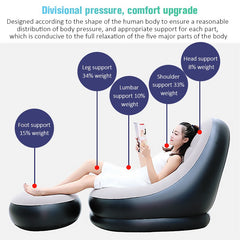 Inflatable Air Sofa Chair with Footstool – Foldable Portable Lazy Recliner for Home & Outdoor Use