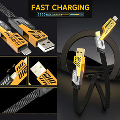 High Quality 4-in-1 Multi Charging Cable – Flat Braided USB A/C to Lightning & Type-C Fast Charger