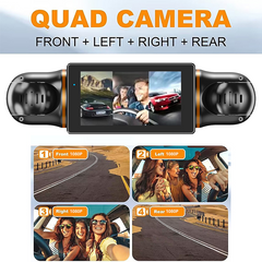 M99 4-Lens WiFi Dash Cam – Full HD 360° View, Night Vision, Touchscreen, 256GB Support
