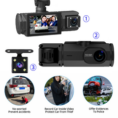 S2 Ultra 3‑Lens Dash Cam – Full HD Front, Rear & Cabin Coverage with Night Vision & Wi‑Fi