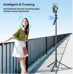 TT07 Auto Facial Tracking Telescopic Foldable Aluminum Alloy Selfie Stick 360° Rotation 69.3" Tripod Remote Gesture